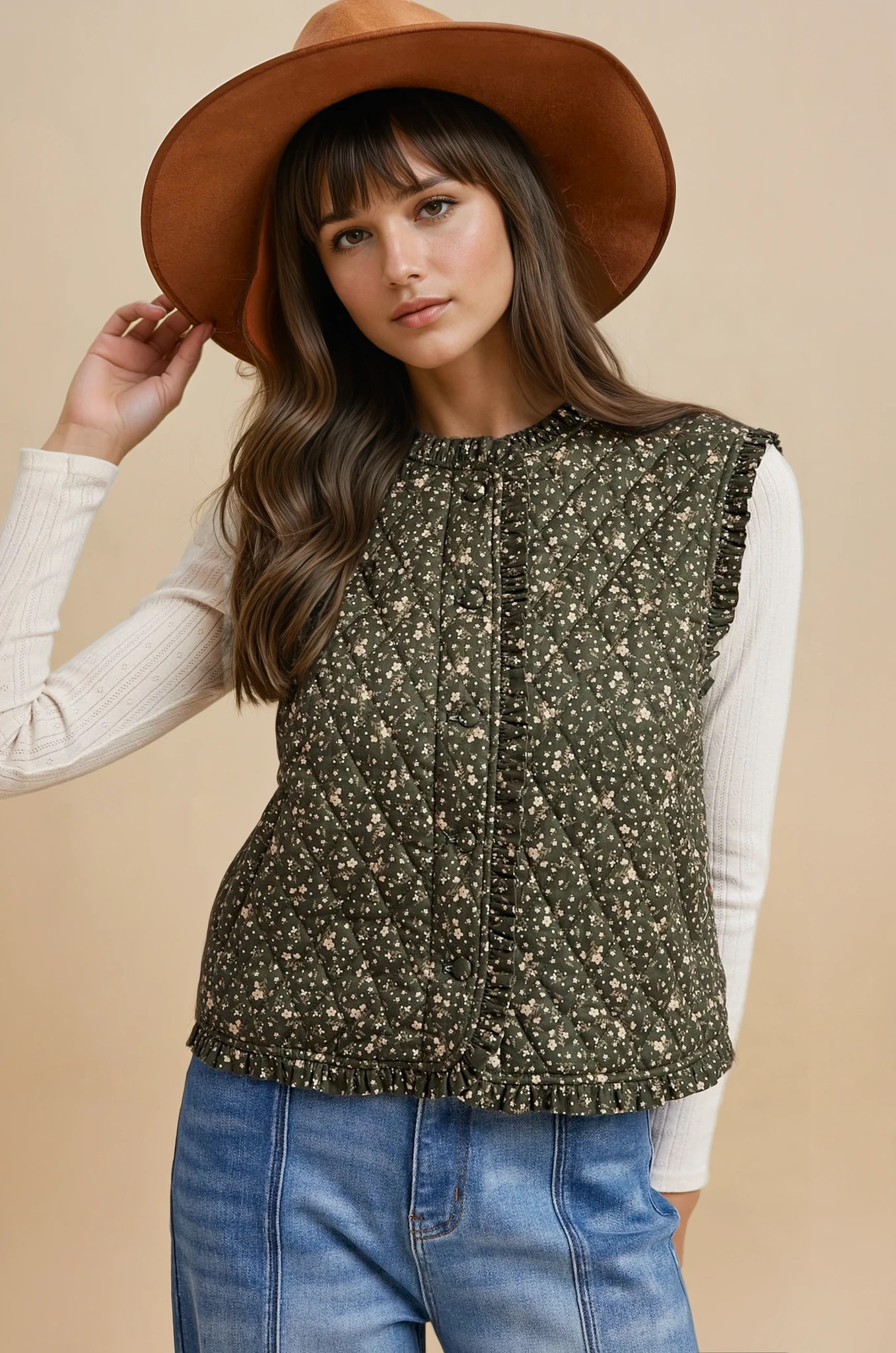 dailee floral quilted vest