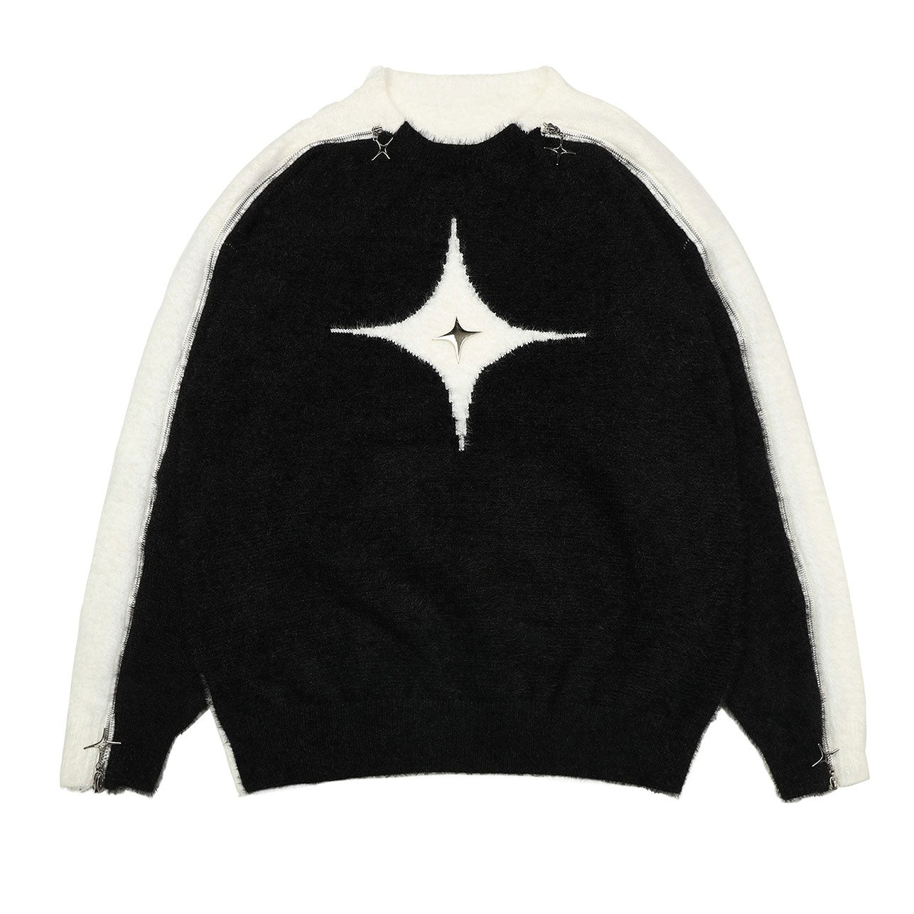 white star open shoulder sweater
