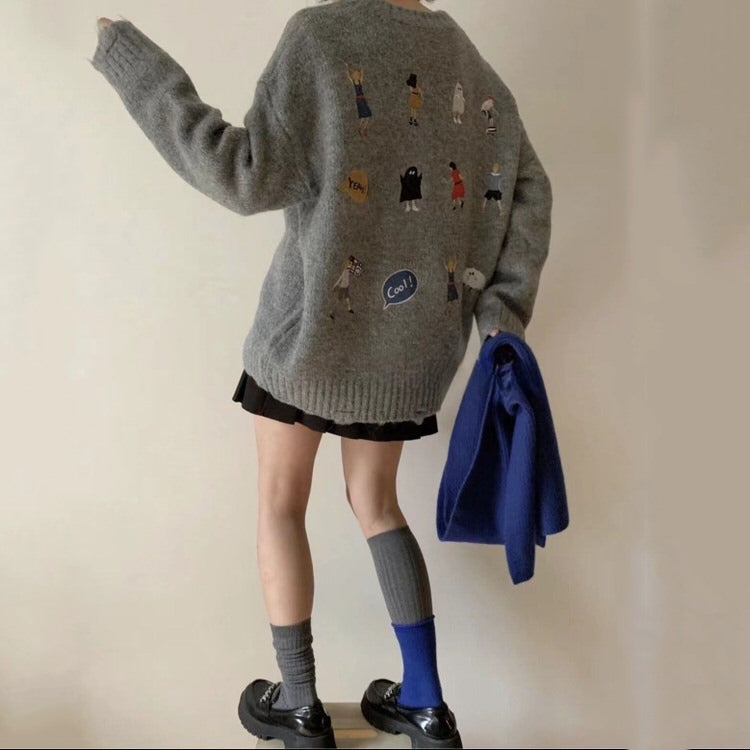 embroidered back oversized sweater
