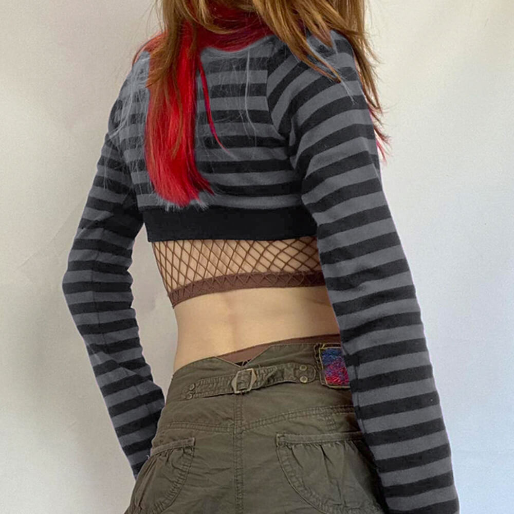 emo aesthetic striped long sleeve top