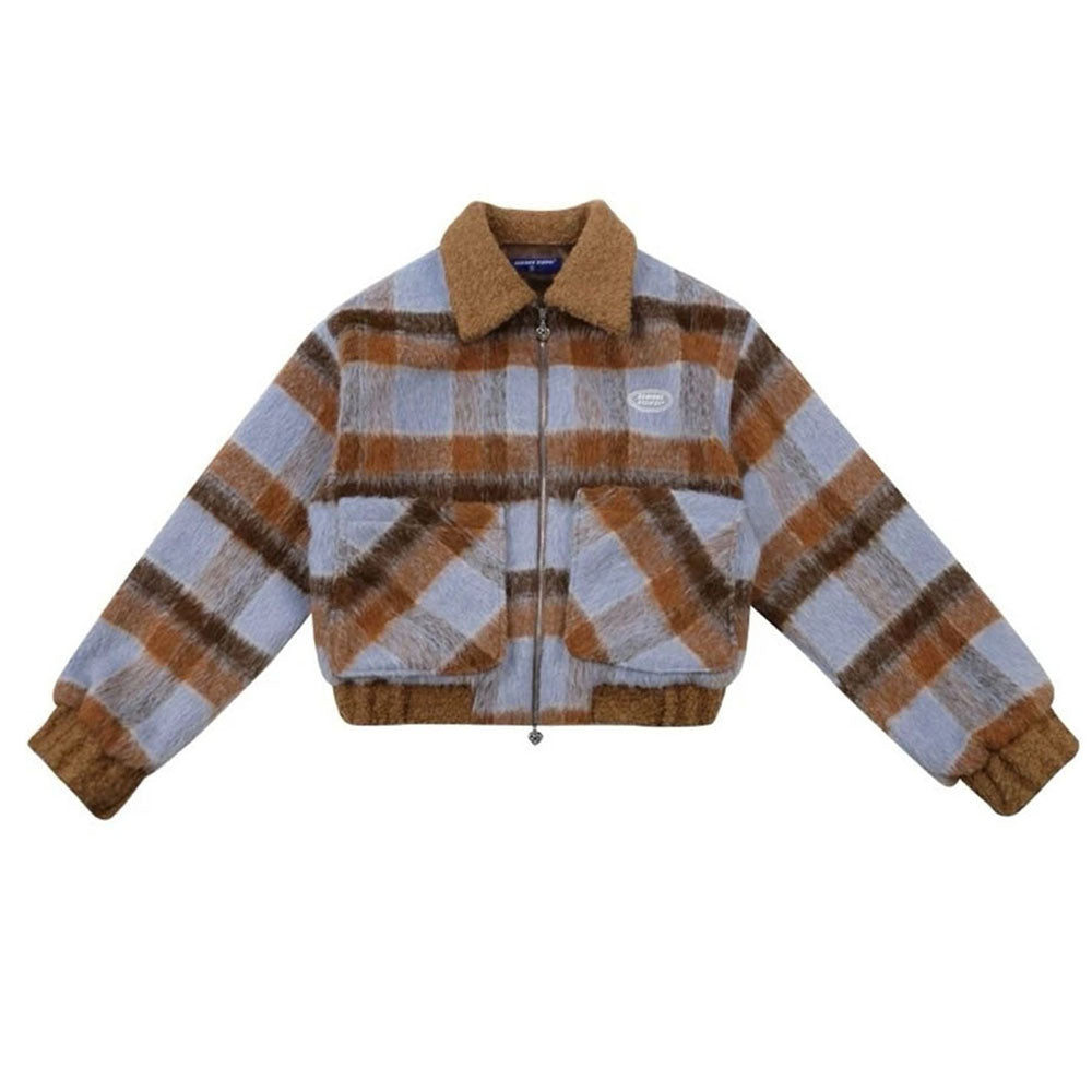 preppy style warm checkered jacket