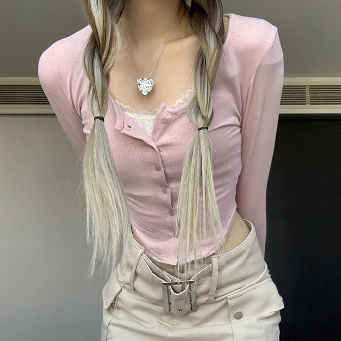 2000's baby layered pink top